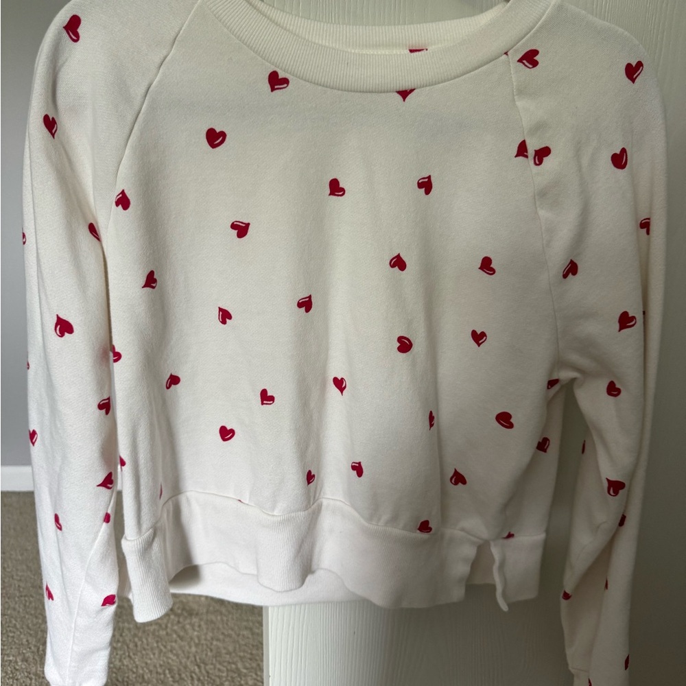Heart Print White and Red Women's Top
